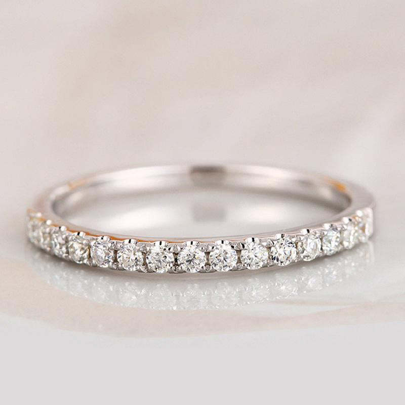 Sterling Silver Classic Half Eternity Thin Women's Wedding Band-Sterling Silver-lornajewelry