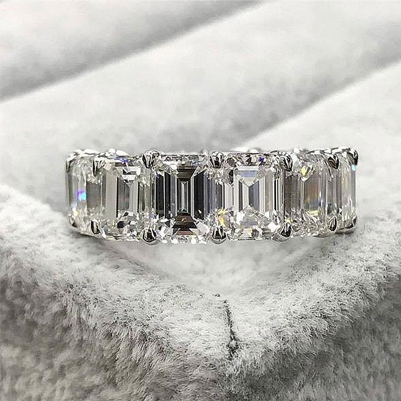 Gorgeous Eternity Emerald & Round & Oval Cut Wedding Band Set In Sterling Silver-Sterling Silver-lornajewelry