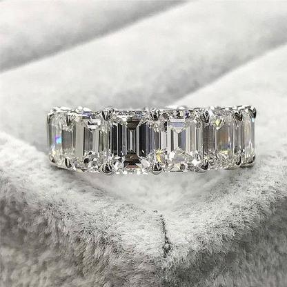 Gorgeous Eternity Emerald & Round & Oval Cut Wedding Band Set In Sterling Silver-Sterling Silver-lornajewelry