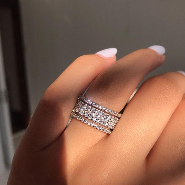 Luxury Wide Pave Design Women's Wedding Band for Women In White Gold-Sterling Silver-lornajewelry