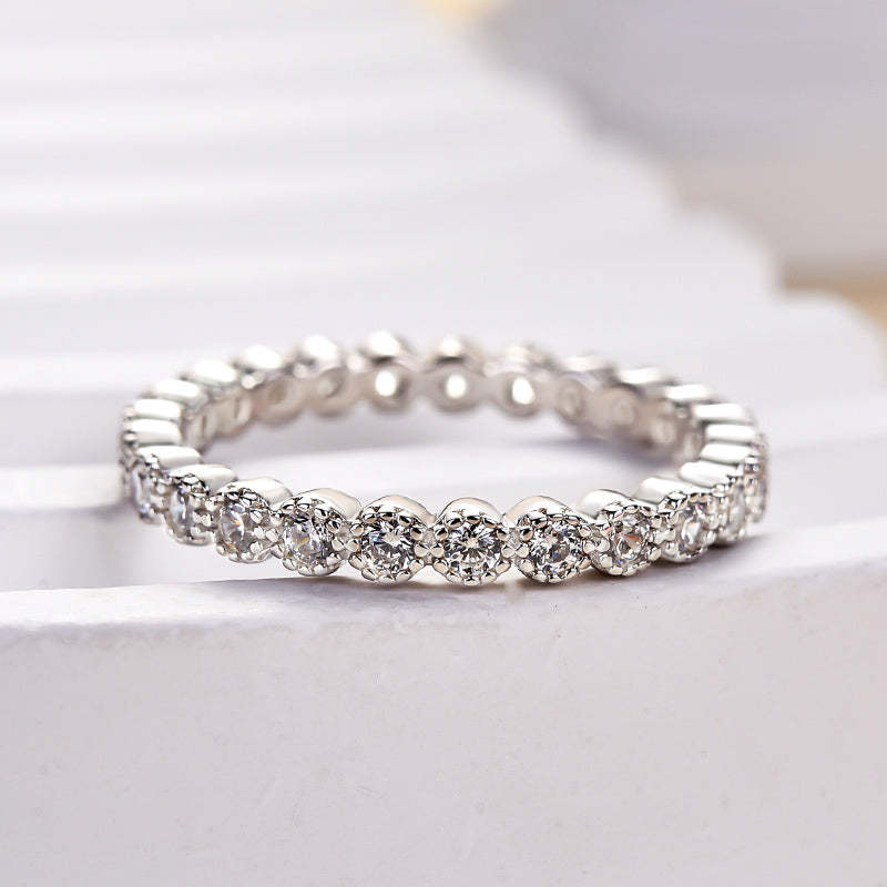 Vintage Pave Wedding Band In Sterling Silver-Sterling Silver-lornajewelry