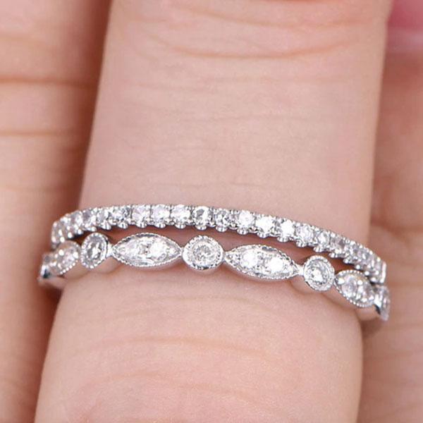Half Eternity Stackable s Wedding Band Set-Sterling Silver-lornajewelry