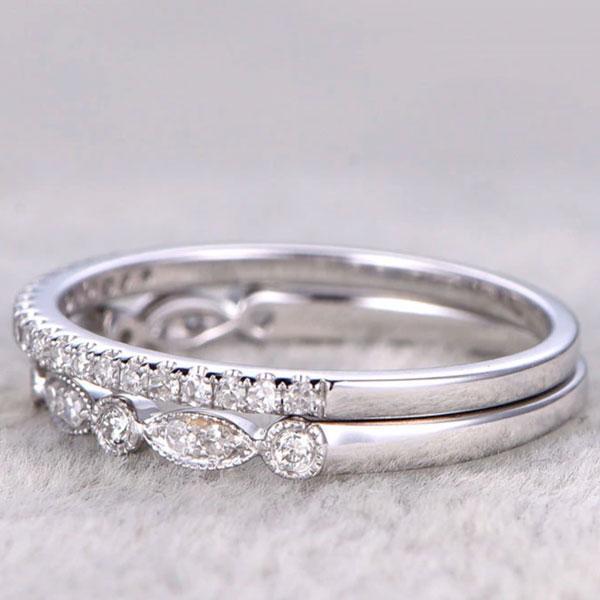 Half Eternity Stackable s Wedding Band Set-Sterling Silver-lornajewelry
