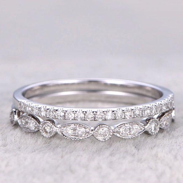 Half Eternity Stackable s Wedding Band Set-Sterling Silver-lornajewelry