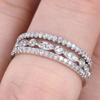Full Eternity 3PC Stacking Wedding Band Set In White Gold Plated-Sterling Silver-lornajewelry