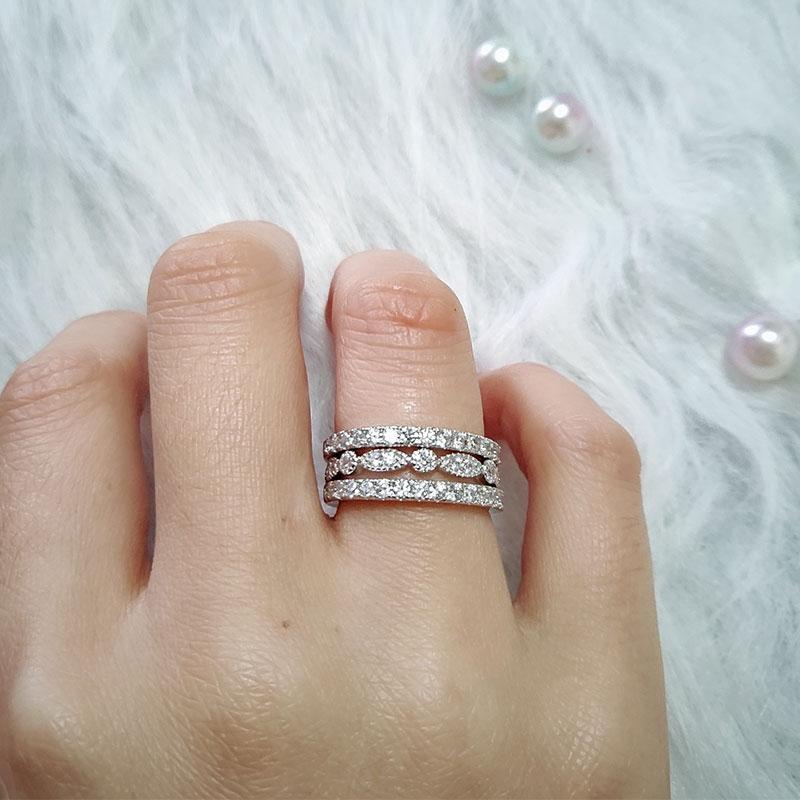 Full Eternity 3PC Stacking Wedding Band Set In White Gold Plated-Sterling Silver-lornajewelry