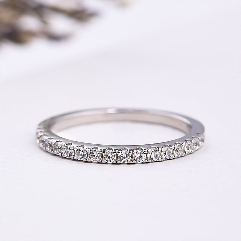Round Full Eternity Sterling Silver Wedding Band Stackable Ring-Sterling Silver-lornajewelry
