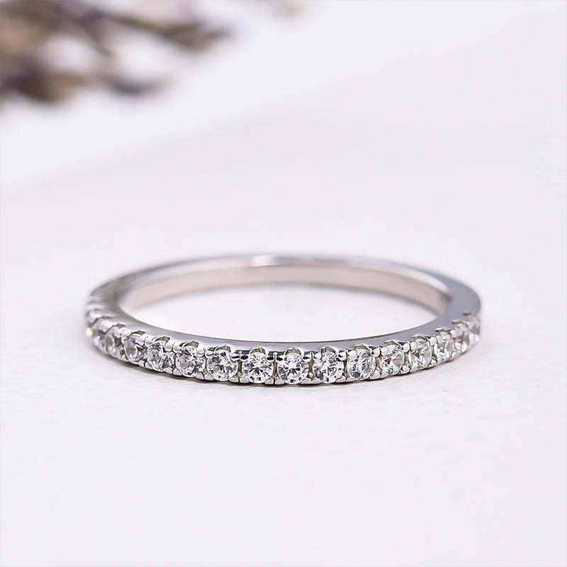 Round Full Eternity Sterling Silver Wedding Band Stackable Ring-Sterling Silver-lornajewelry