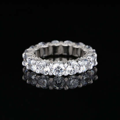 Eternity Round Cut  Wedding Band for Her In White Gold-Sterling Silver-lornajewelry
