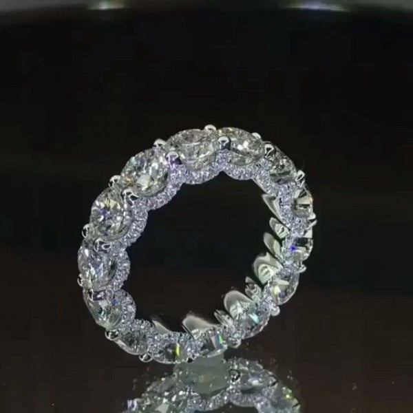 Eternity Round Cut  Wedding Band for Her In White Gold-Sterling Silver-lornajewelry