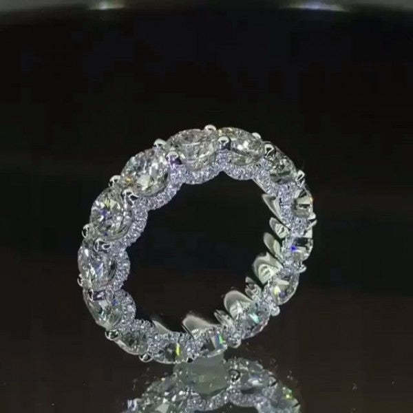 Eternity Round Cut  Wedding Band for Her In White Gold-Sterling Silver-lornajewelry