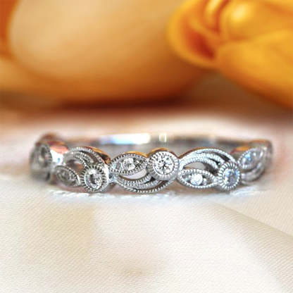 Vintage Leaf & Vine Art Deco Wedding Band In Sterling Silver-Sterling Silver-lornajewelry