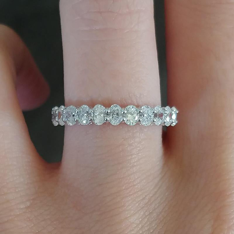 Eternity Oval Cut  Wedding Band Ring For Women In Sterling Silver-Sterling Silver-lornajewelry