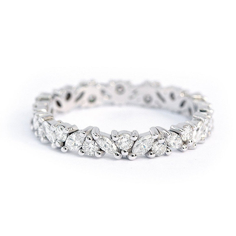 Fashion Design Marquise Cut & Round Cut Wedding Band In Sterling Silver-Sterling Silver-lornajewelry