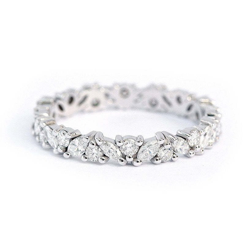 Fashion Design Marquise Cut & Round Cut Wedding Band In Sterling Silver-Sterling Silver-lornajewelry