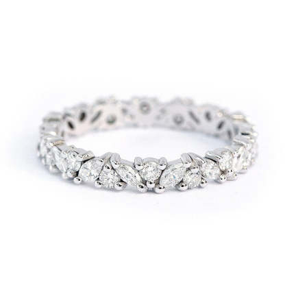 Fashion Design Marquise Cut & Round Cut Wedding Band In Sterling Silver-Sterling Silver-lornajewelry