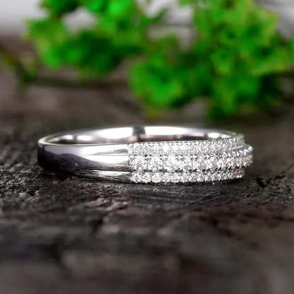 Vintage 3-Line Pave Wedding Band For Women In Sterling Silver-Sterling Silver-lornajewelry