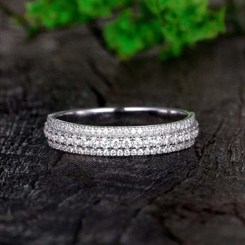 Vintage 3-Line Pave Wedding Band For Women In Sterling Silver-Sterling Silver-lornajewelry