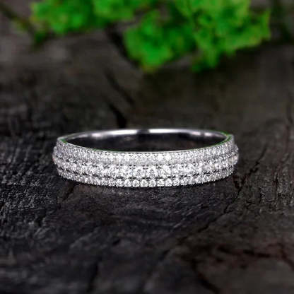 Vintage 3-Line Pave Wedding Band For Women In Sterling Silver-Sterling Silver-lornajewelry