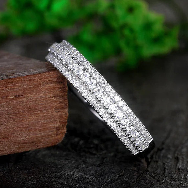 Vintage 3-Line Pave Wedding Band For Women In Sterling Silver-Sterling Silver-lornajewelry
