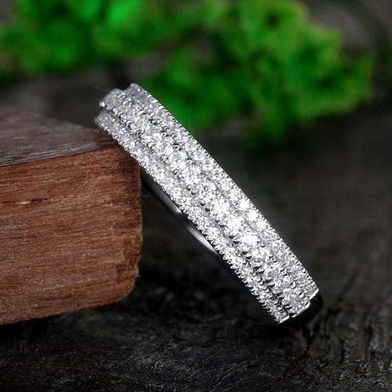 Vintage 3-Line Pave Wedding Band For Women In Sterling Silver-Sterling Silver-lornajewelry