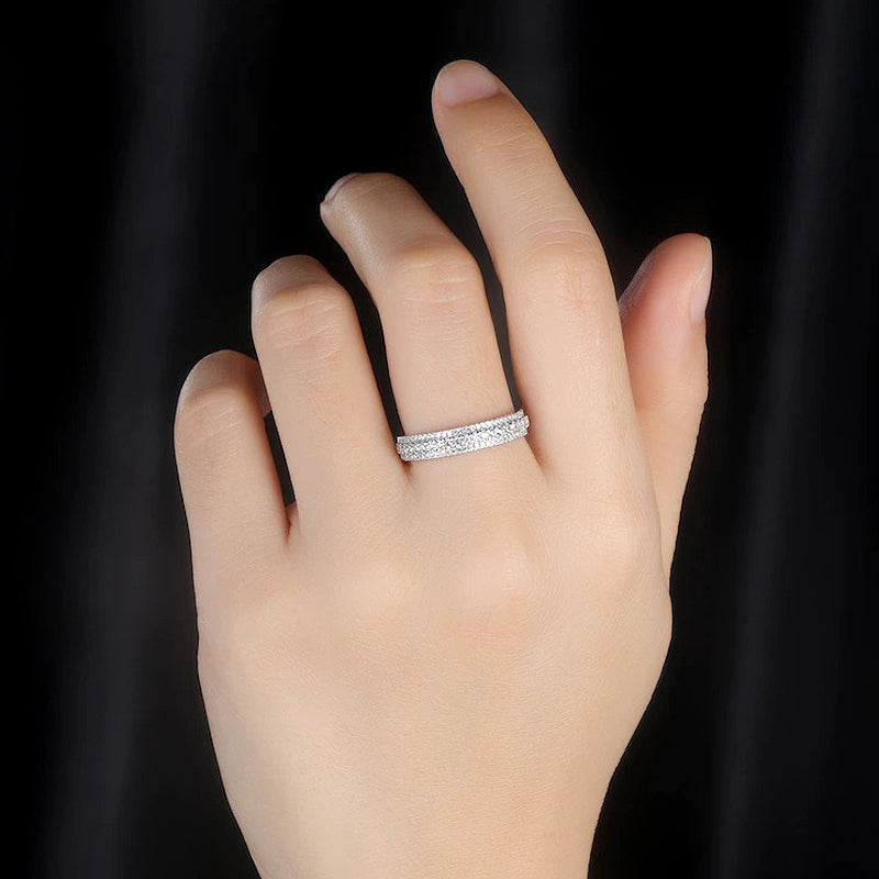 Vintage 3-Line Pave Wedding Band For Women In Sterling Silver-Sterling Silver-lornajewelry