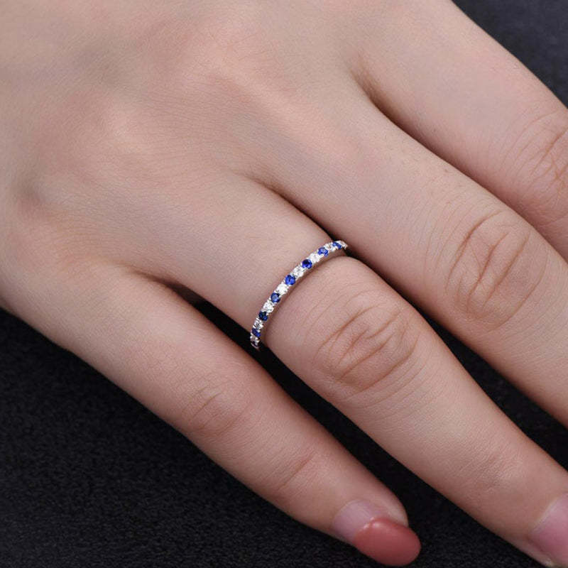 Half Eternity Blue And White Sapphire Wedding Band For Women In Sterling Silver-Sterling Silver-lornajewelry
