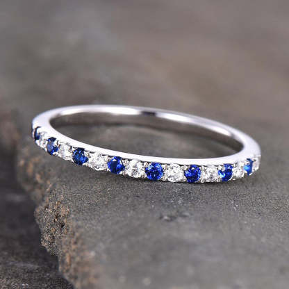 Half Eternity Blue And White Sapphire Wedding Band For Women In Sterling Silver-Sterling Silver-lornajewelry
