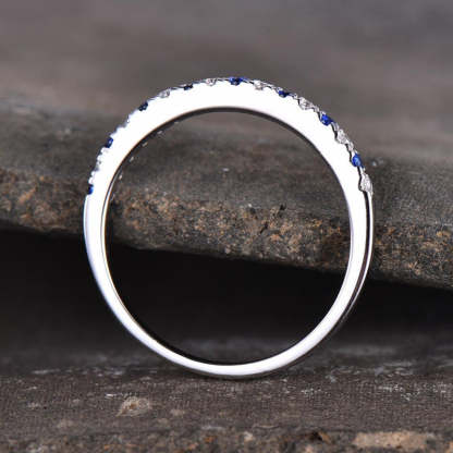 Half Eternity Blue And White Sapphire Wedding Band For Women In Sterling Silver-Sterling Silver-lornajewelry