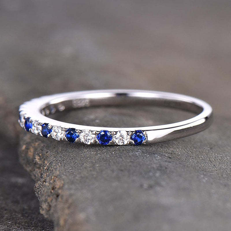 Half Eternity Blue And White Sapphire Wedding Band For Women In Sterling Silver-Sterling Silver-lornajewelry