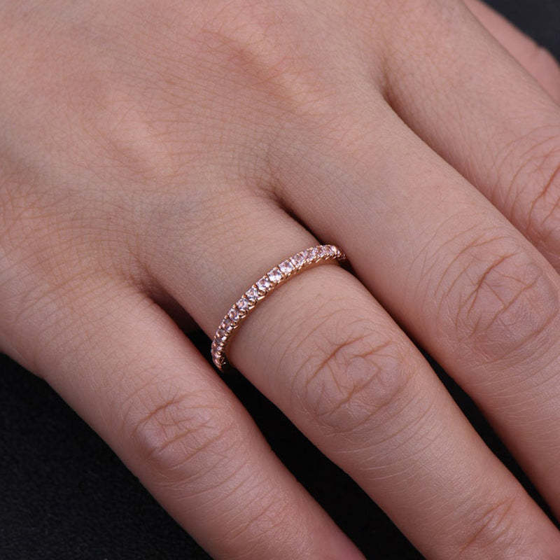 Half Eternity Rose Gold Peachy Pink Stone Women's Wedding Band In Sterling Silver-Sterling Silver-lornajewelry