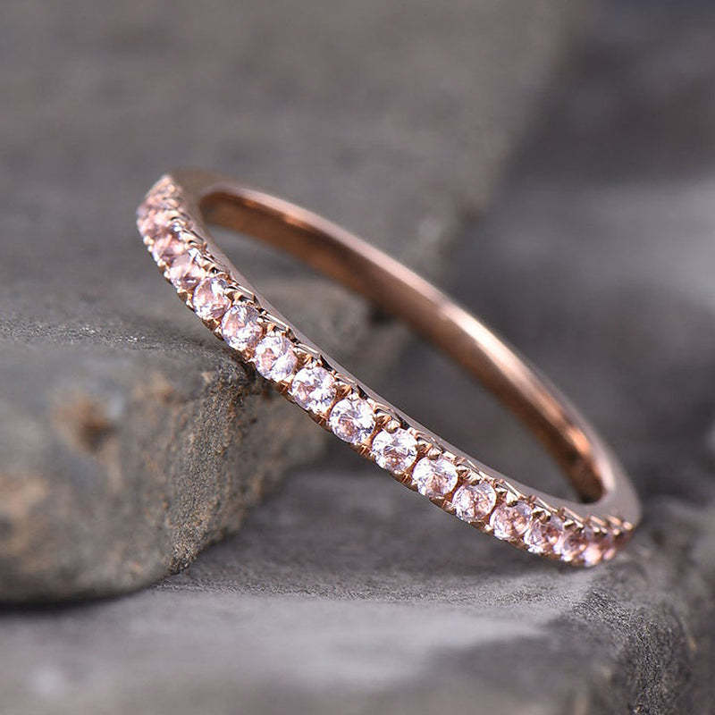 Half Eternity Rose Gold Peachy Pink Stone Women's Wedding Band In Sterling Silver-Sterling Silver-lornajewelry