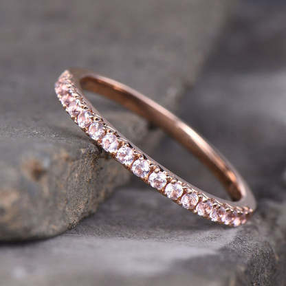 Half Eternity Rose Gold Peachy Pink Stone Women's Wedding Band In Sterling Silver-Sterling Silver-lornajewelry