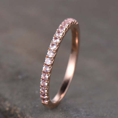Half Eternity Rose Gold Peachy Pink Stone Women's Wedding Band In Sterling Silver-Sterling Silver-lornajewelry