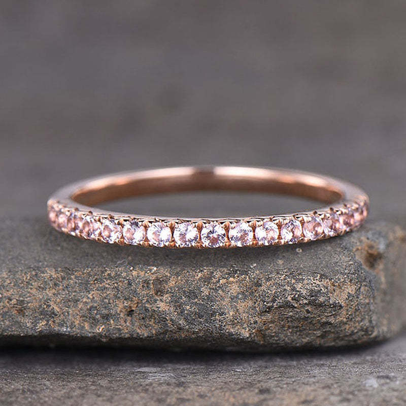 Half Eternity Rose Gold Peachy Pink Stone Women's Wedding Band In Sterling Silver-Sterling Silver-lornajewelry
