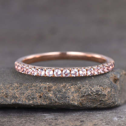Half Eternity Rose Gold Peachy Pink Stone Women's Wedding Band In Sterling Silver-Sterling Silver-lornajewelry