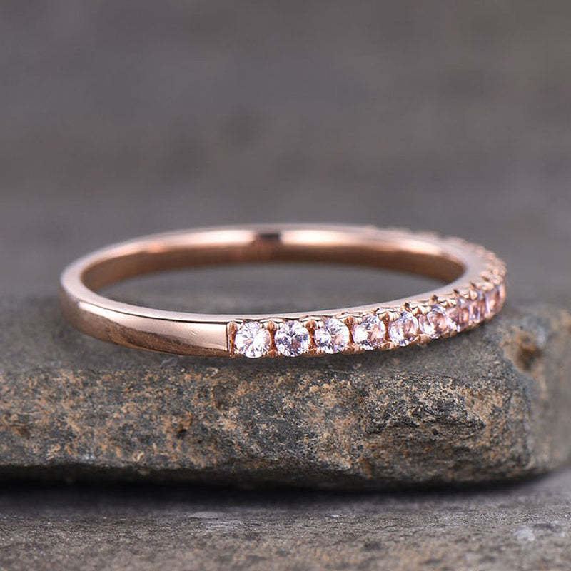 Half Eternity Rose Gold Peachy Pink Stone Women's Wedding Band In Sterling Silver-Sterling Silver-lornajewelry