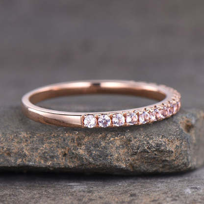 Half Eternity Rose Gold Peachy Pink Stone Women's Wedding Band In Sterling Silver-Sterling Silver-lornajewelry