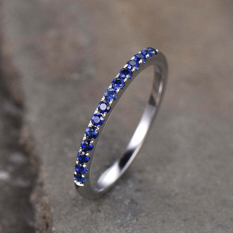 Exquisite Half Eternity Blue Sapphire Women's Wedding Band In Sterling Silver-Sterling Silver-lornajewelry
