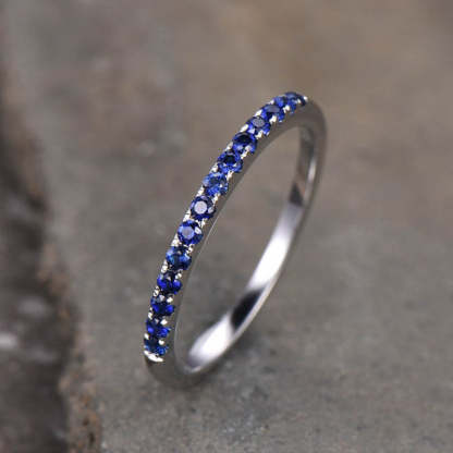 Exquisite Half Eternity Blue Sapphire Women's Wedding Band In Sterling Silver-Sterling Silver-lornajewelry