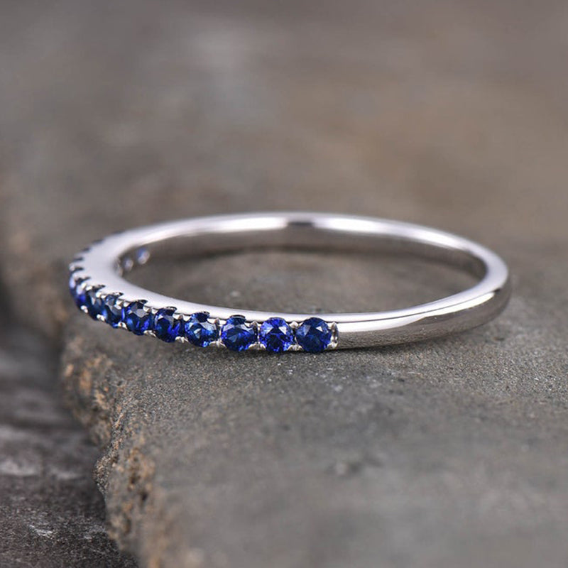 Exquisite Half Eternity Blue Sapphire Women's Wedding Band In Sterling Silver-Sterling Silver-lornajewelry