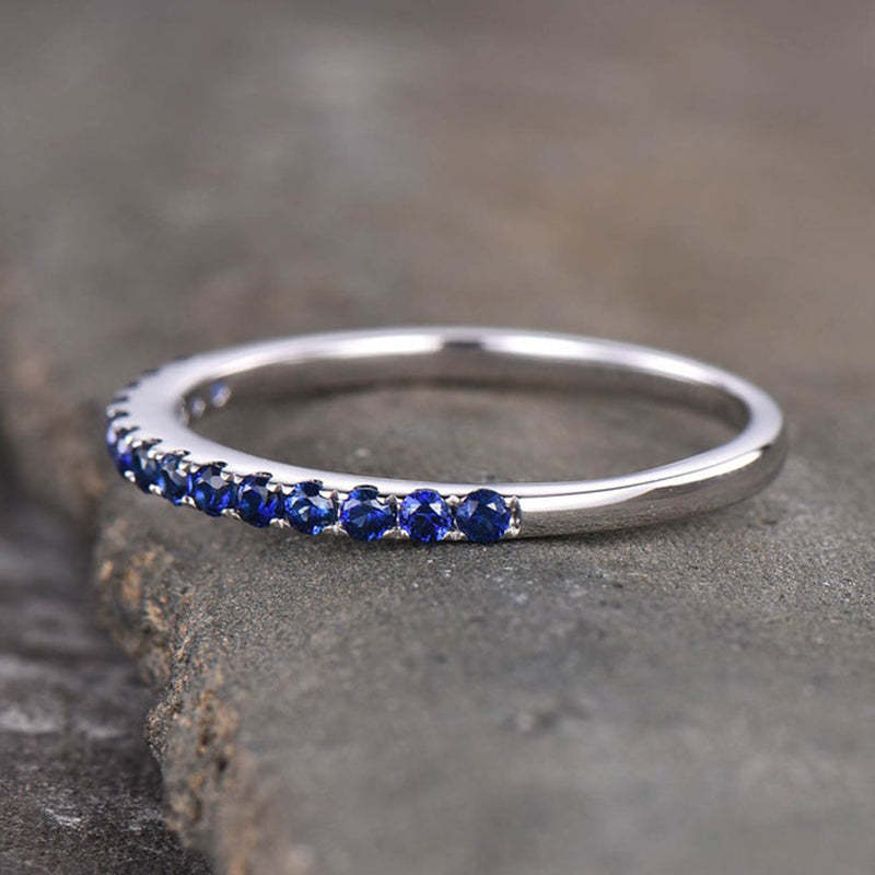 Exquisite Half Eternity Blue Sapphire Women's Wedding Band In Sterling Silver-Sterling Silver-lornajewelry
