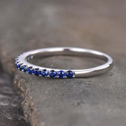 Exquisite Half Eternity Blue Sapphire Women's Wedding Band In Sterling Silver-Sterling Silver-lornajewelry