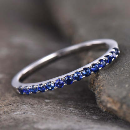 Exquisite Half Eternity Blue Sapphire Women's Wedding Band In Sterling Silver-Sterling Silver-lornajewelry