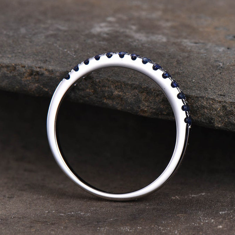 Exquisite Half Eternity Blue Sapphire Women's Wedding Band In Sterling Silver-Sterling Silver-lornajewelry