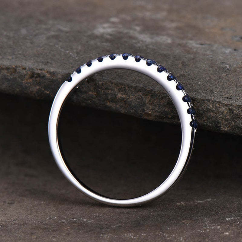 Exquisite Half Eternity Blue Sapphire Women's Wedding Band In Sterling Silver-Sterling Silver-lornajewelry