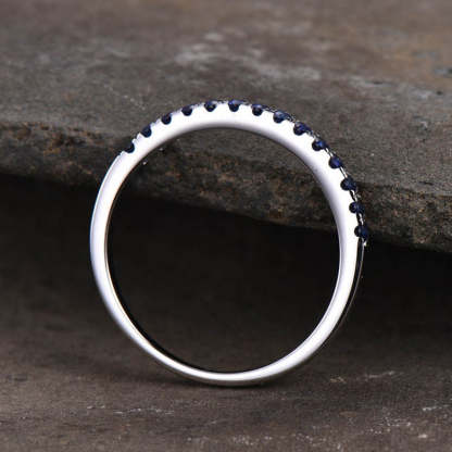 Exquisite Half Eternity Blue Sapphire Women's Wedding Band In Sterling Silver-Sterling Silver-lornajewelry
