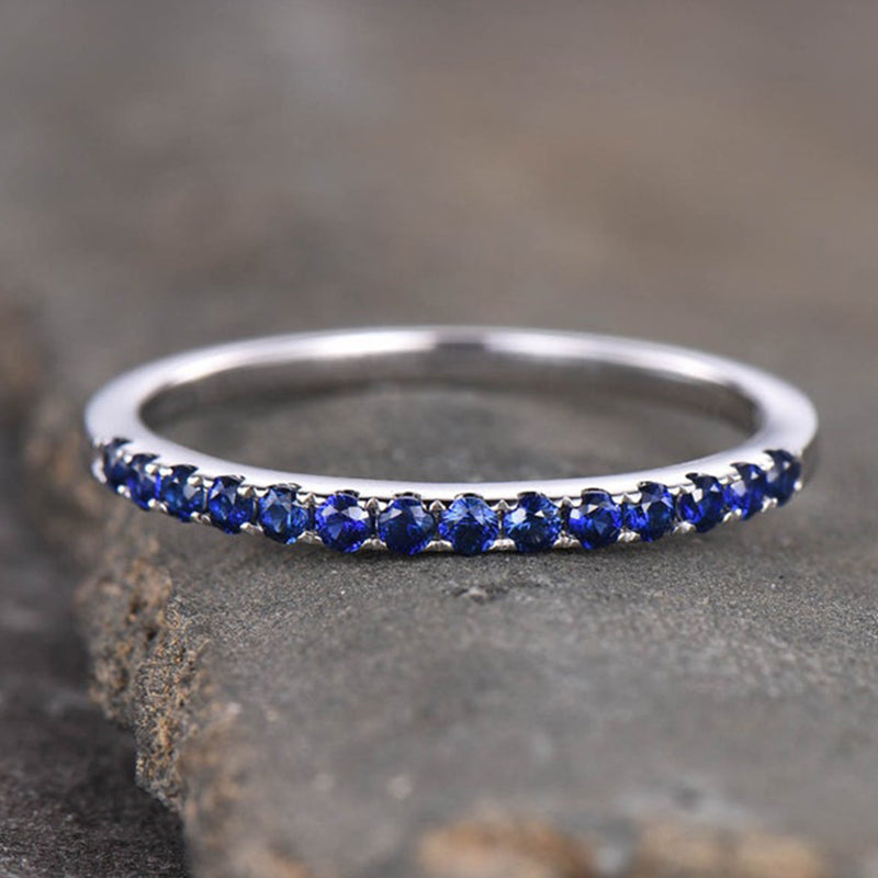 Exquisite Half Eternity Blue Sapphire Women's Wedding Band In Sterling Silver-Sterling Silver-lornajewelry