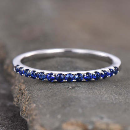 Exquisite Half Eternity Blue Sapphire Women's Wedding Band In Sterling Silver-Sterling Silver-lornajewelry