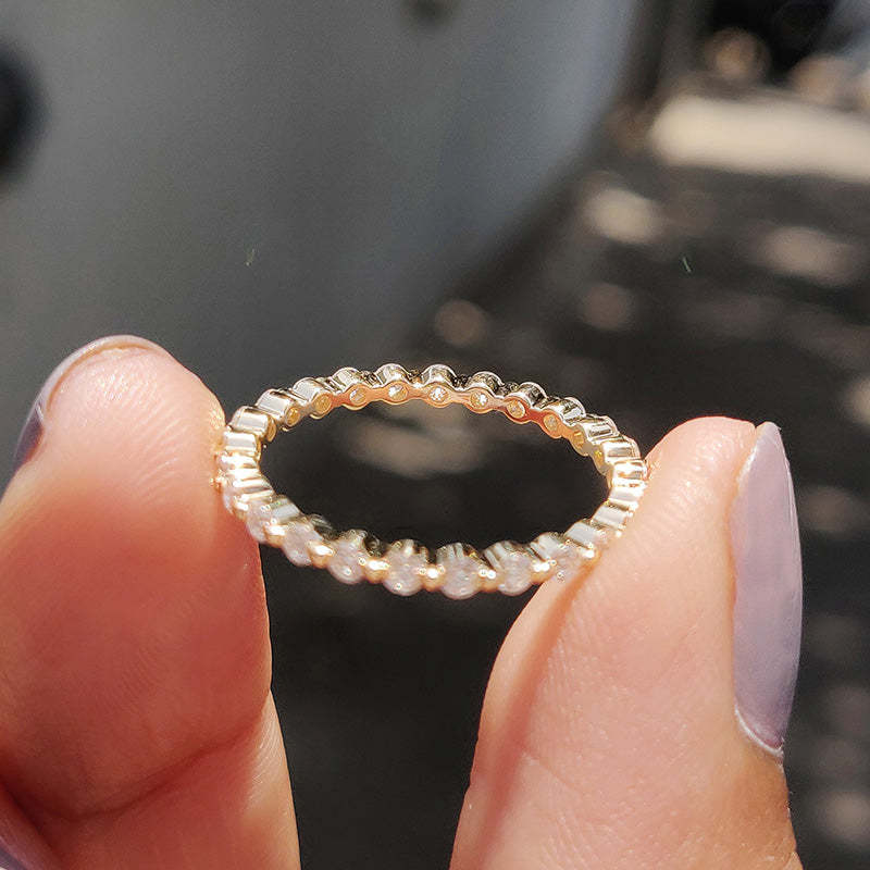 Classic Yellow Gold Round Cut Full Eternity Wedding Band In Sterling Silver-Sterling Silver-lornajewelry